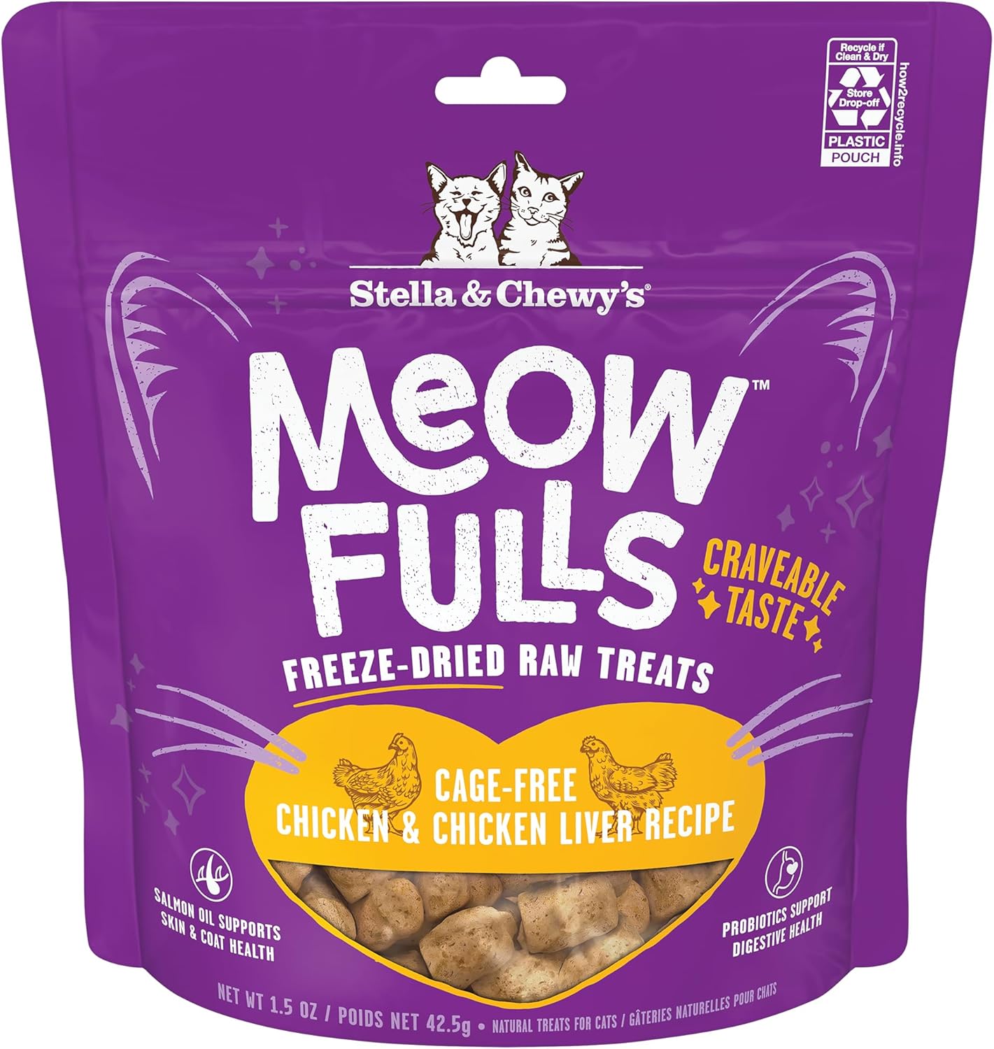 Stella & Chewy'S Meowfulls Freeze Dried Cat Treats Chicken & Chicken Liver Recipe, 1.5 Oz Bag