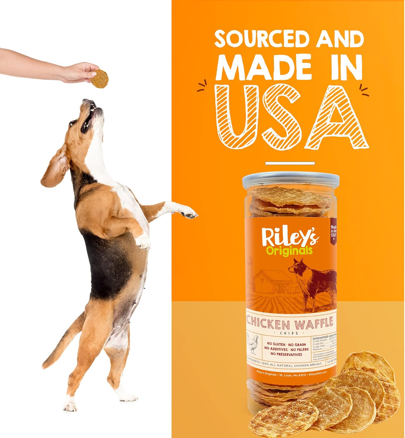 Riley's Waffles Chicken Chips for Dogs - USA Sourced Chicken Dog Treats Single Ingredient Healthy Dog Treats - Dehydrated Chicken Jerky Dog Treats Made in The USA - 5.5 oz : Pet Supplies