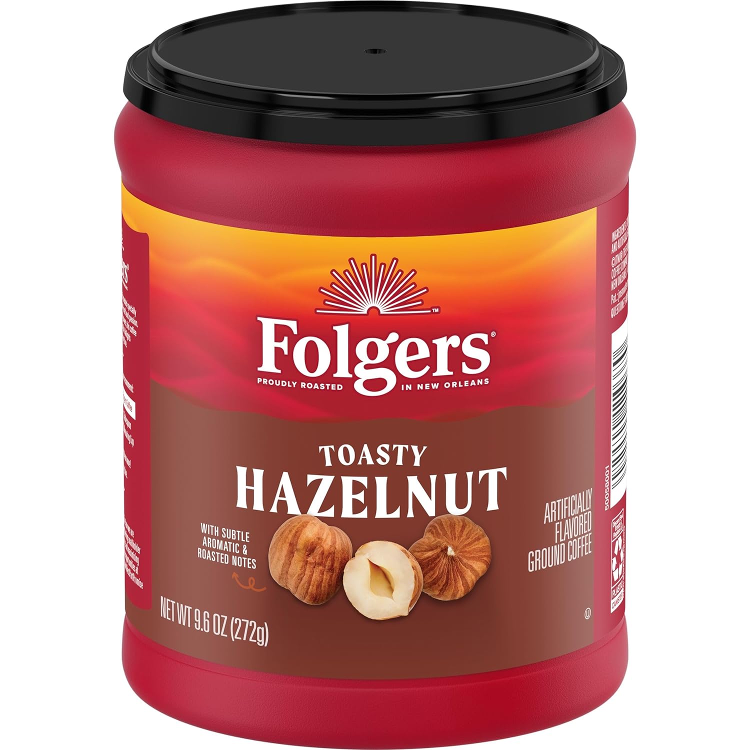 Folgers Toasty Hazelnut Flavored Ground Coffee, 9.6 Ounce Canister (Pack of 6)