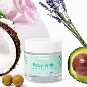 WildMint Body Whip Natural Body Butter | Ultra-Hydrating Body Cream for Skin Soft & Smooth | Shea Butter Hydrates & Boost Collagen for Dry, Damaged Skin| UK Made Vegan & Cruelty-Free Skincare | 120ml