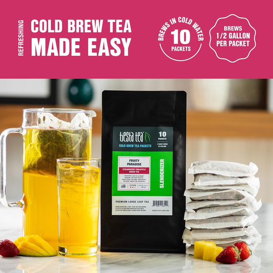 Tiesta Tea - Fruity Paradise Cold Brew Tea | Strawberry Pineapple Green Tea | Premium Loose Leaf Iced Tea Blends | Medium Caffeinated Iced Tea | 10 Cold Brew Tea Bags - Brews 1 64Oz Pitcher Each