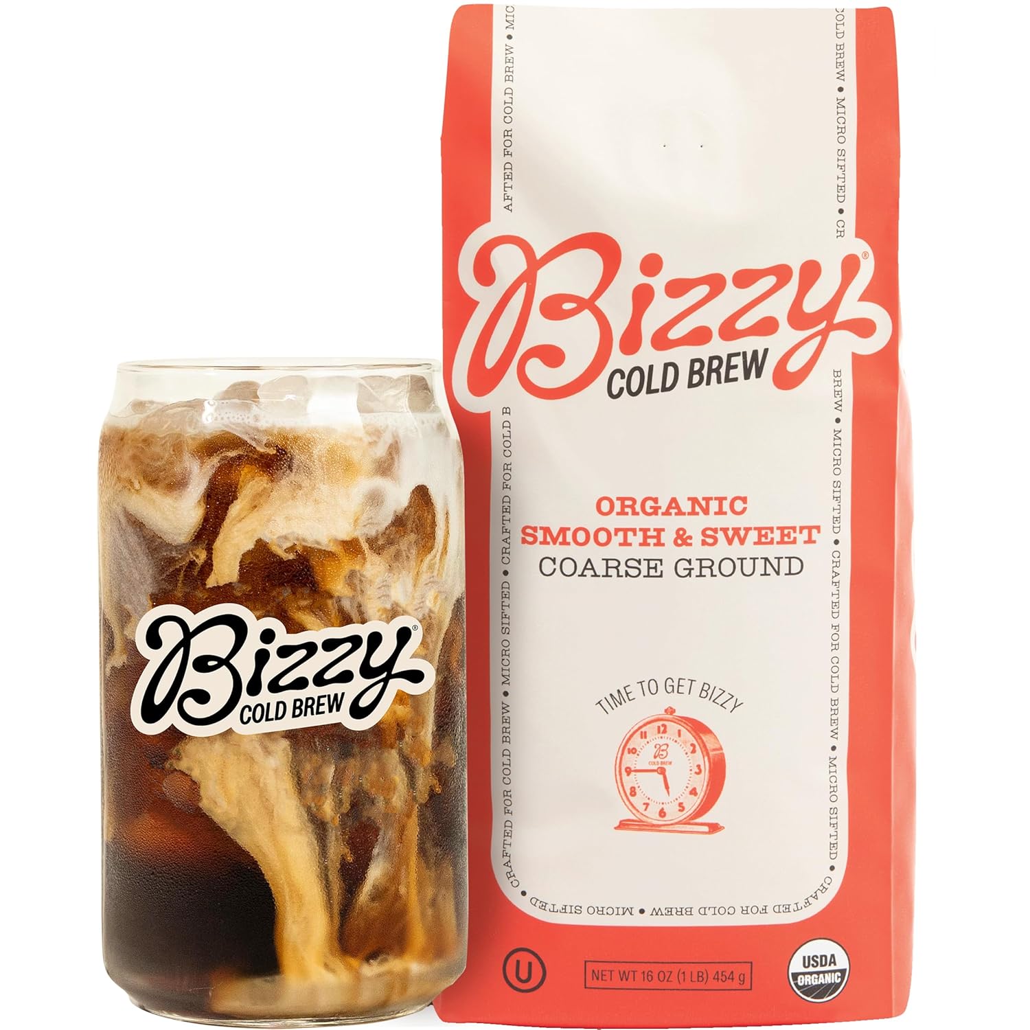 Bizzy Organic Cold Brew Coffee | Smooth & Sweet Blend | Coarse Ground Coffee | Micro Sifted | Specialty Grade | 100% Arabica | 1 Lb