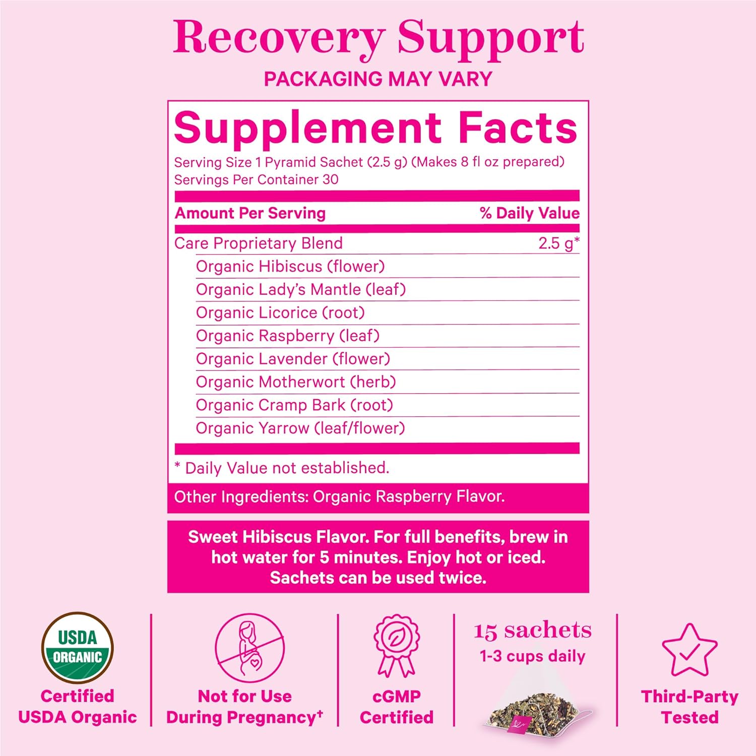 Pink Stork Care Tea: Organic Hibiscus Pregnancy Loss Recovery Tea with Red Raspberry Leaf and Lady's Mantle, Hormone Balance and Menstrual Cycle Support - 15 Sachets : Health & Household