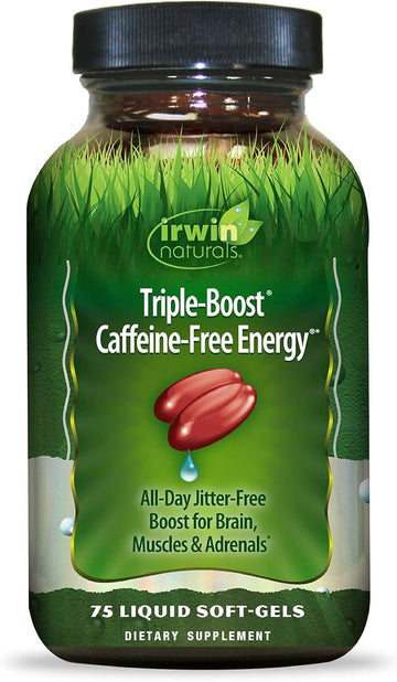 Irwin Naturals Triple-Boost Caffeine-Free Energy - Lasting, Jitter-Free Focus - Brain Boosting Nootropic - 75 Liquid Softgels