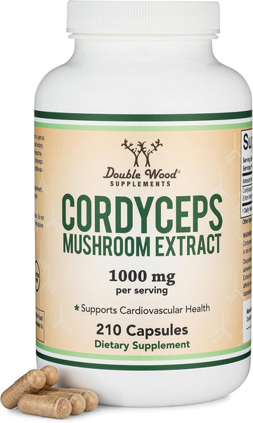 Cordyceps Capsules (Cordyceps Sinensis Mushroom Extract) 210 Count, 3.5 Month Supply, 1,000Mg (7% Polysaccharides With Alpha And Beta Glucans) Overall And Aging Support By Double Wood