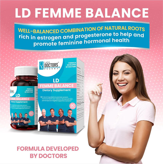 Latin Doctors Femme Balance Supplement, Supports Hormone Balance, Menopausal & Premenopausal, Formulated with Natural Roots Rich in Estrogen & Progesterone, Dong Quai, Chaste Tree Berry, 60 Capsules