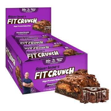 Fitcrunch Full Size Protein Bars, Designed By Robert Irvine, 6-Layer Baked Bar, 7G Of Sugar, Gluten Free & Soft Cake Core (12 Full Size Bars, Chocolate Brownie)