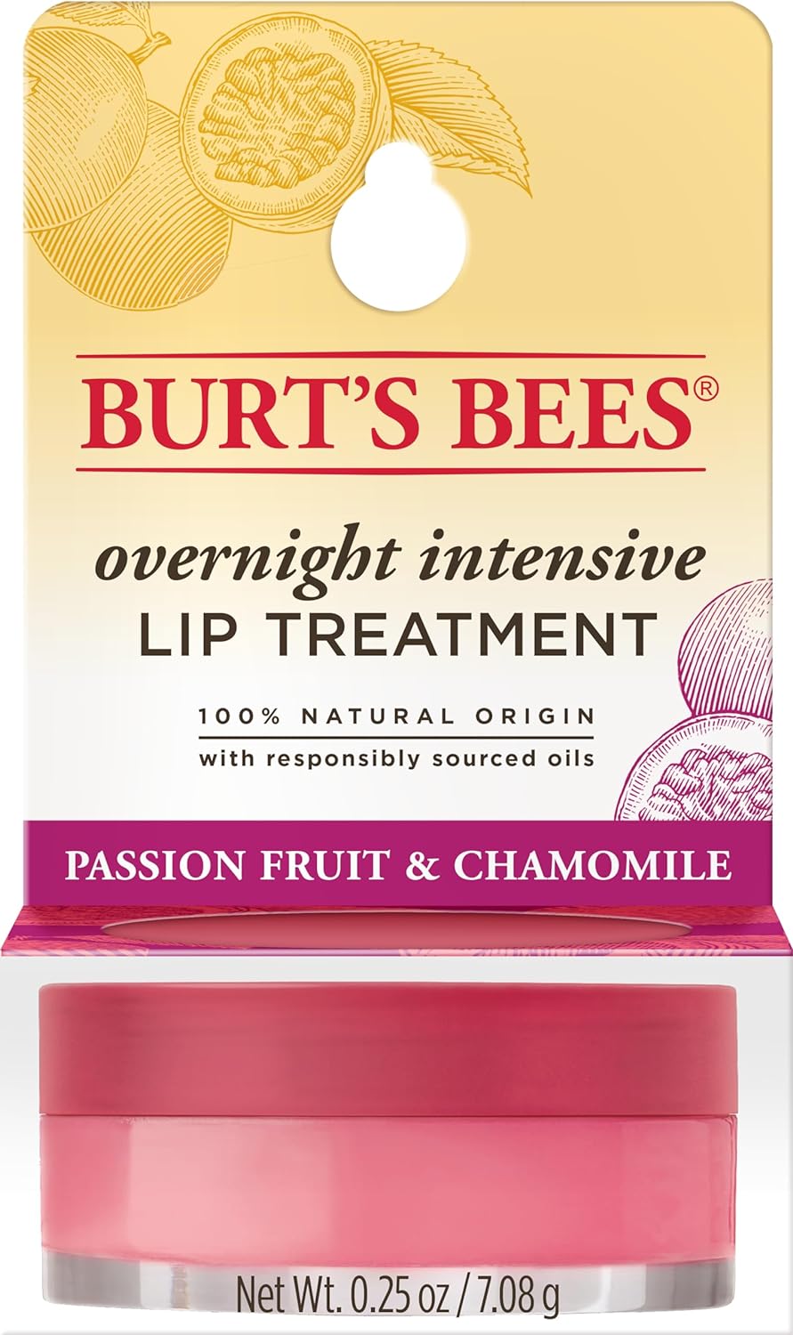 Burt'S Bees Overnight Lip Sleeping Mask, 0.25 Oz - Moisturizing, Hydrating, Exfoliating, Reduces Fine Lines, Ceramide Infused, Passionfruit Scent