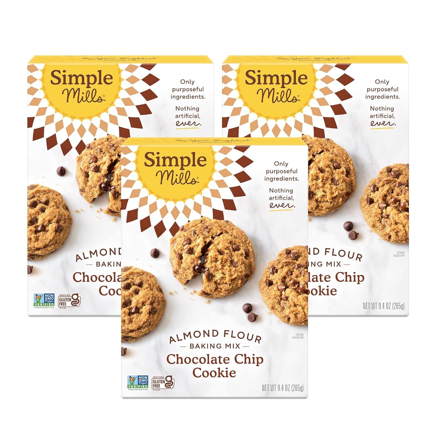 Simple Mills Almond Flour Baking Mix, Gluten Free Chocolate Chip Cookie Dough Mix, Good For Baking, Nutrient Dense, 9.4oz, 3 Count