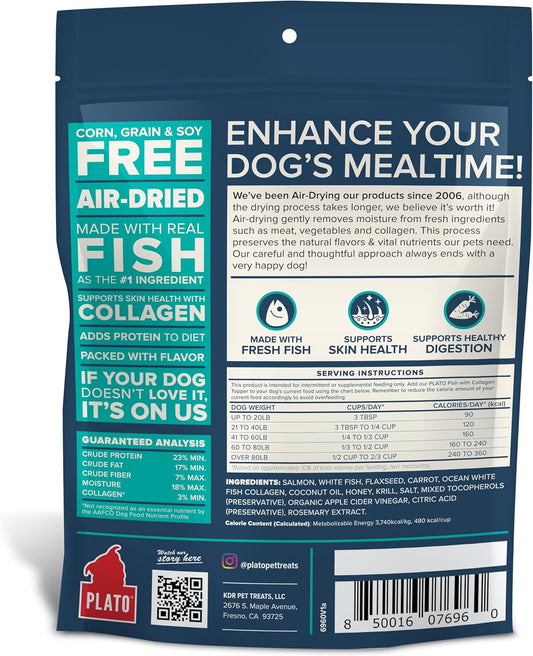 Plato Pet Treats Air Dried Dog Food Topper, Fish And Collagen Recipe, Superfood, Grain Free, Made In The Usa, 5.5Oz
