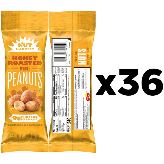 Nut Harvest, Honey Roasted Peanuts,1.375 Oz Bag, (36 Pack)