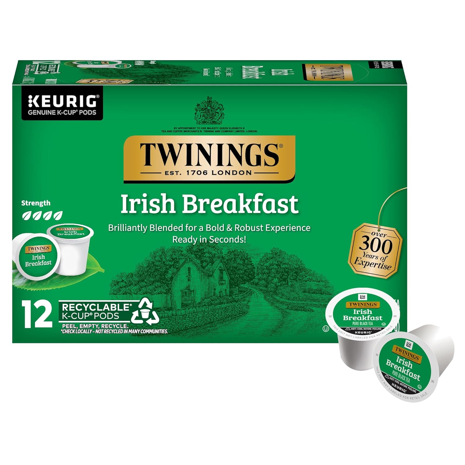 Twinings Irish Breakfast Black Tea K-Cup Pods For Keurig, 12 Count (Pack Of 6), Robust, Strong, Bold Flavour, Caffeinated, Enjoy Hot Or Iced | Packaging May Vary