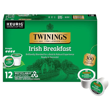 Twinings Irish Breakfast Black Tea K-Cup Pods For Keurig, 12 Count (Pack Of 6), Robust, Strong, Bold Flavour, Caffeinated, Enjoy Hot Or Iced | Packaging May Vary