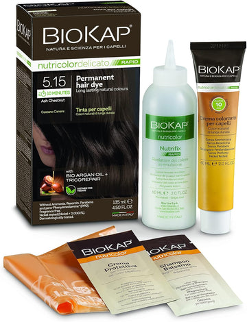 Biokap Ash Chestnut 5.15 Rapid Hair Dye 135 Ml - Works In Just 10 Mins, Permanent, Vegan & Natural Nourishing Formula Suitable For Sensitive Skin