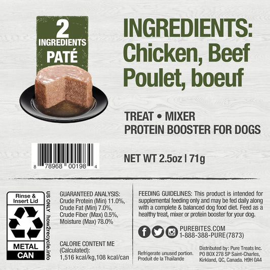 Purebites Chicken & Beef Pates For Dogs, Only 2 Ingredients, Case Of 12