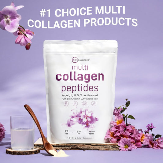 Micro Ingredients Multi Collagen Peptides Powder, 2Lb | Type I, Ii, Iii, V, X + Biotin, Vitamin C & Hyaluronic Acid | Unflavored | Supports Hair, Skin & Joint Health | Keto, Non-Gmo