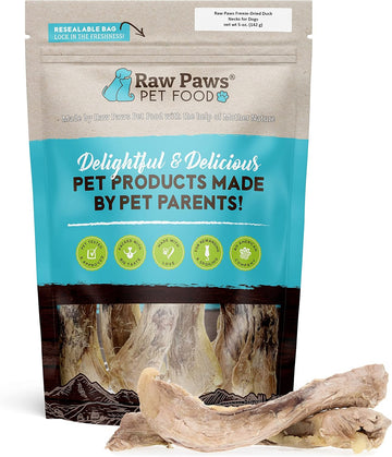 Raw Paws Freeze Dried Duck Necks For Dogs, 5-Oz - Made In Usa - All Natural Duck Dog Treats - Single Ingredient Duck Neck Dog Treat - Raw Freeze Dried Dog Treats