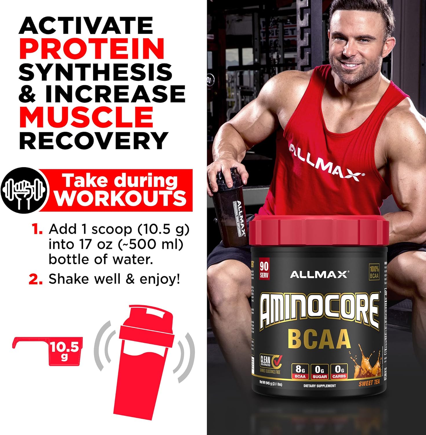 ALLMAX Nutrition AMINOCORE BCAA Powder, 8.18 Grams of Amino Acids, Intra and Post Workout Recovery Drink, Gluten Free, White Grape, 945 g : Health & Household