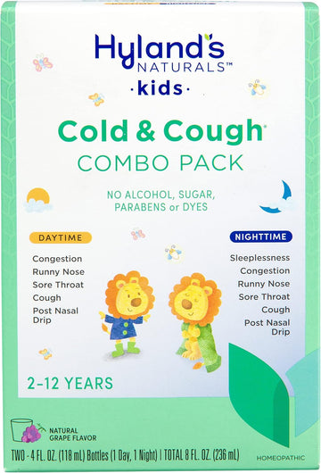 Hyland'S Kids Cold & Cough, Day And Night Combo Pack, Cold Medicine For Ages 2+, Grape Flavor Syrup Cough Medicine For Kids, Nasal Decongestant, Allergy Relief, 4 Fl Oz (Pack Of 2)