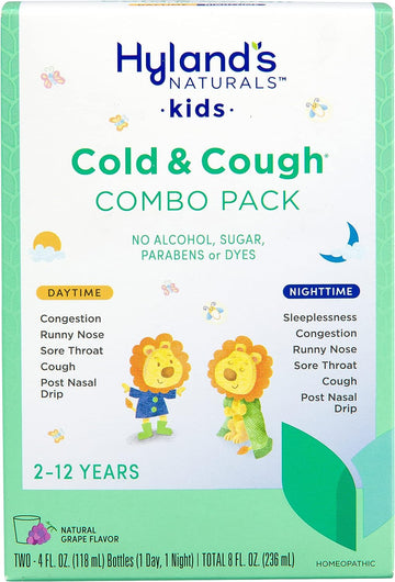 Hyland's Kids Cold & Cough Day/Night Combo, Grape Syrup, Ages 2+, Nasal Decongestant & Allergy Relief