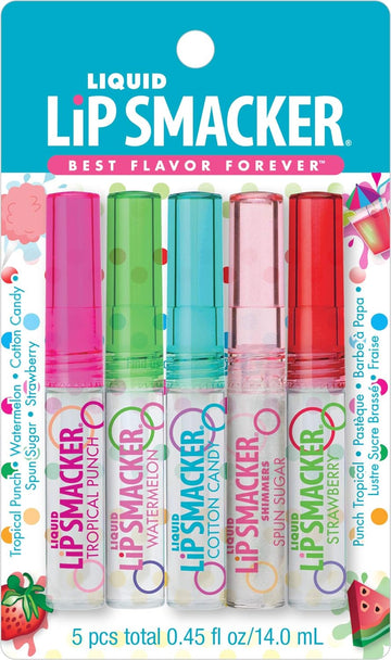 Lip Smacker Liquid Flavored Lip Gloss Friendship Pack |Tropical Punch, Watermelon, Cotton Candy, Sugar, Strawberry | Stocking Stuffer | Christmas Gift, Set of 5