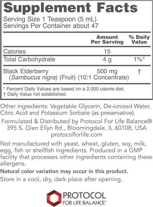 Protocol Sambucus Black Elderberry Liquid - 10:1 Concentrate - 500 Mg Per Serving - 8 Fl Oz