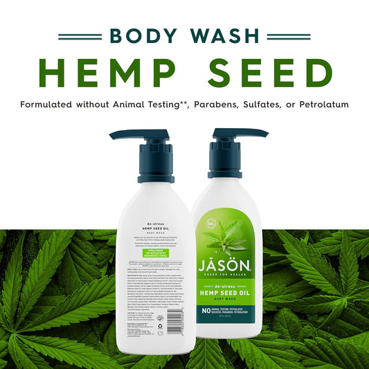 Jason Natural Body Wash & Shower Gel, De-Stress Cannabis Sativa Seed Oil, 30 Oz