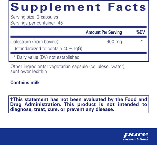 Pure Encapsulations Colostrum | 40% IgG Highly Concentrated Immune Sup