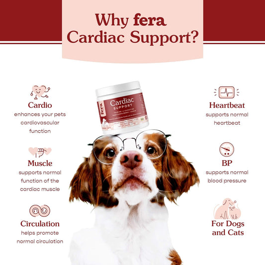 Fera Pets Cardiac Supplement for Dogs & Cats – 120 Capsules? – Cardiovascular Function & Strength with Taurine, CoQ10, Organic Hawthorne Berry & More