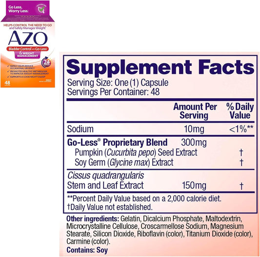 AZO Bladder Control with Go-Less & Weight Management Dietary Supplement, 48 Count + Cranberry Pro Urinary Tract Health Supplement 600mg PACRAN, 1 Serving = More Than 1 Glass of Cranberry Juice 100 CT