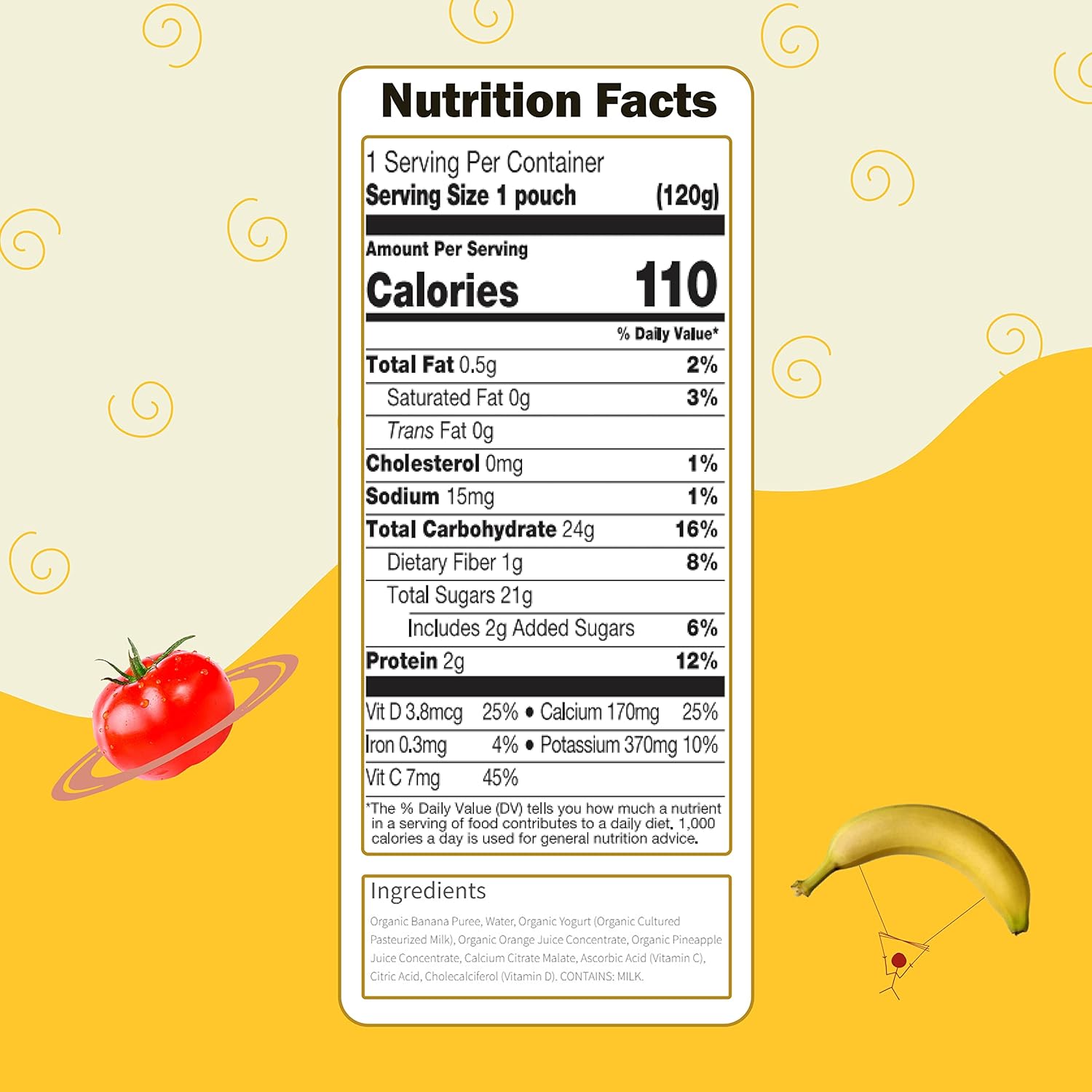 Earth's Best Organic Kids Snacks, Sesame Street Toddler Snacks, Organic Fruit Yogurt Smoothie for Toddlers 2 Years and Older, Pineapple Orange Banana, 4.2 oz Resealable Pouch (Pack of 12) : Baby