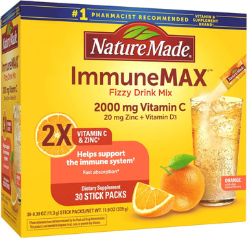 Nature Made Immunemax Fizzy Drink Mix, With Vitamin C, Vitamin D, And Zinc Supplement For Immune Support, Fast Absorption, 30 Stick Packs, 0.4