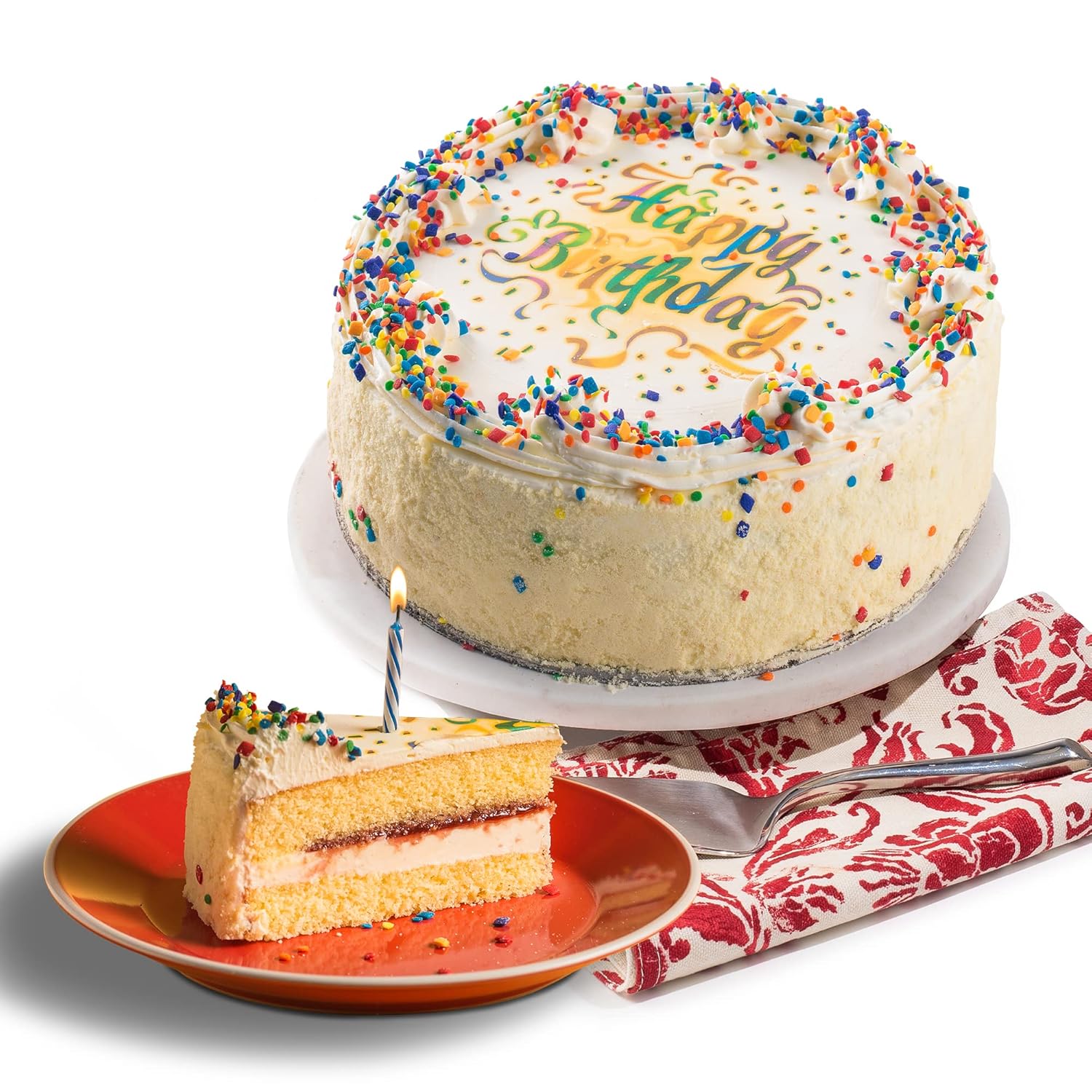 David'S Cookies Vanilla Birthday Cake 7"- Premium Fresh Ingredients - Surprise Your Friend And Family With Our Vanilla And Raspberry Flavor Birthday Cake Dessert