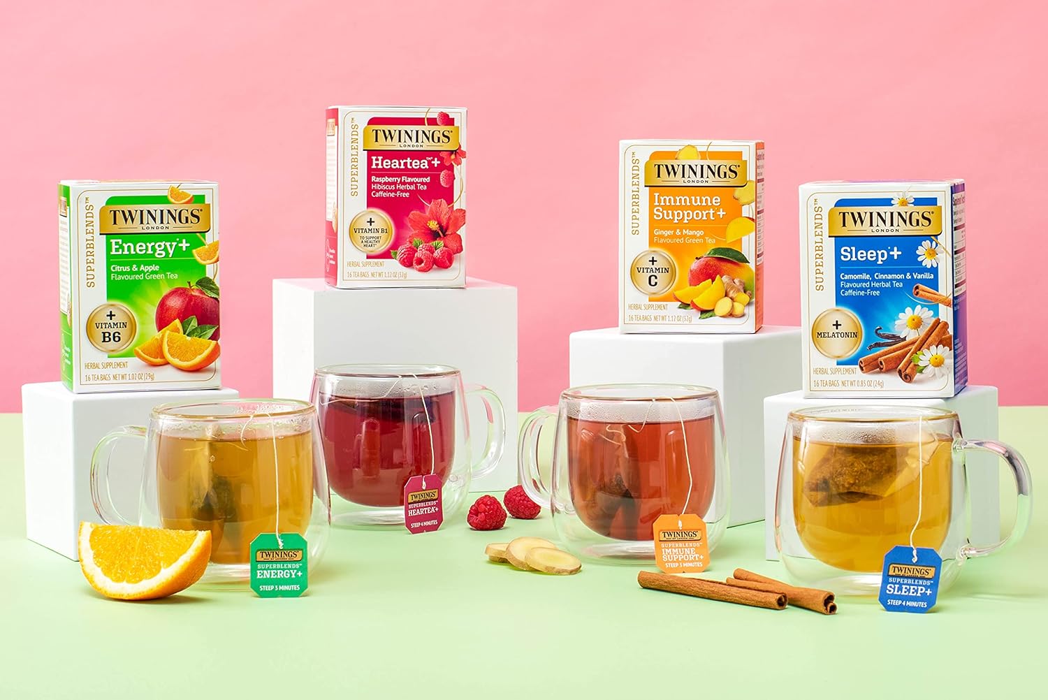 Twinings Superblends Energy+ Herbal Tea with Vitamin B6, Citrus & Apple Caffeine-Free Green Tea, 16 Tea Bags (Pack of 6), Enjoy Hot or Iced : Grocery & Gourmet Food