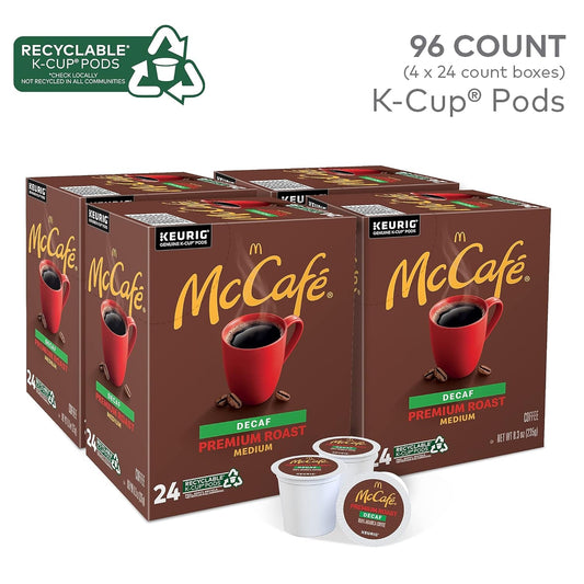 McCafe Premium Roast Decaf Coffee, Single Serve Keurig K-Cup Pods, Decaffeinated, 96 Count (4 Packs of 24)