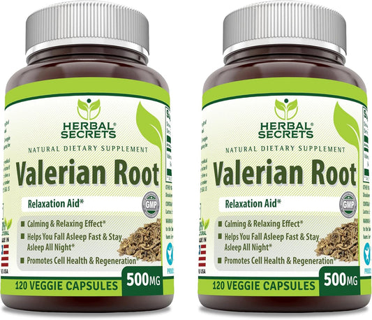 Herbal Secrets Valerian Root 500 Mg Veggie Capsules (Non-GMO)- Relaxation Aid* - Calming & Relaxing Effect, Promotes Cell Health & Regeneration* (120 Count (2 Pack)) : Health & Household