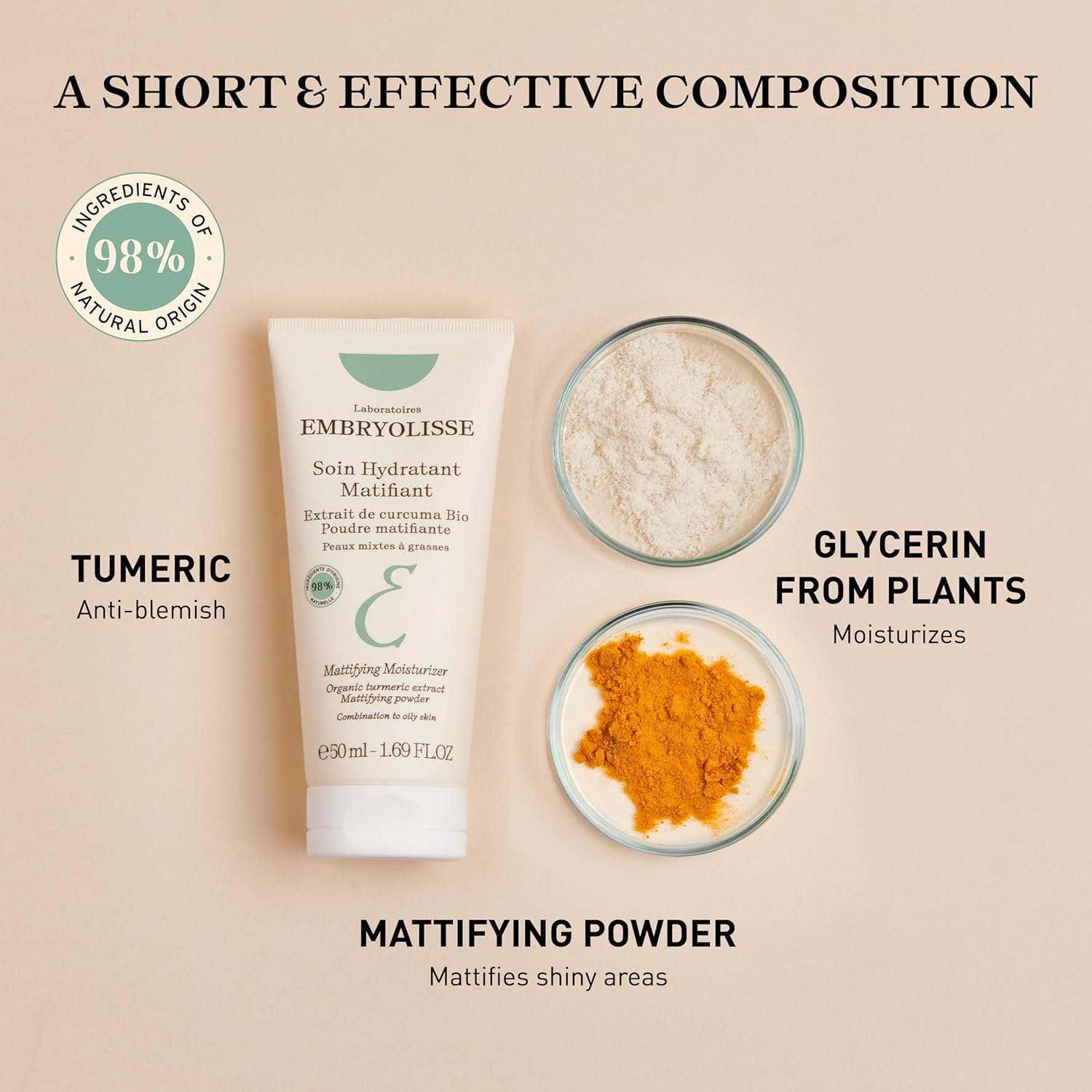 Embryolisse Mattifying Moisturizer, Oil-Control Face Cream With Organic Turmeric Extract. Lightweight Hydration, Non-Comedogenic For Oily & Combination Skin, 1.69 Fl Oz : Beauty & Personal Care