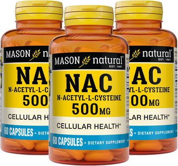 MASON NATURAL NAC N-Acetyl L-Cysteine 500 mg - Supports Cellular Health, Immune System Booster, for General Wellness, 60 Capsules (Pack of 3)