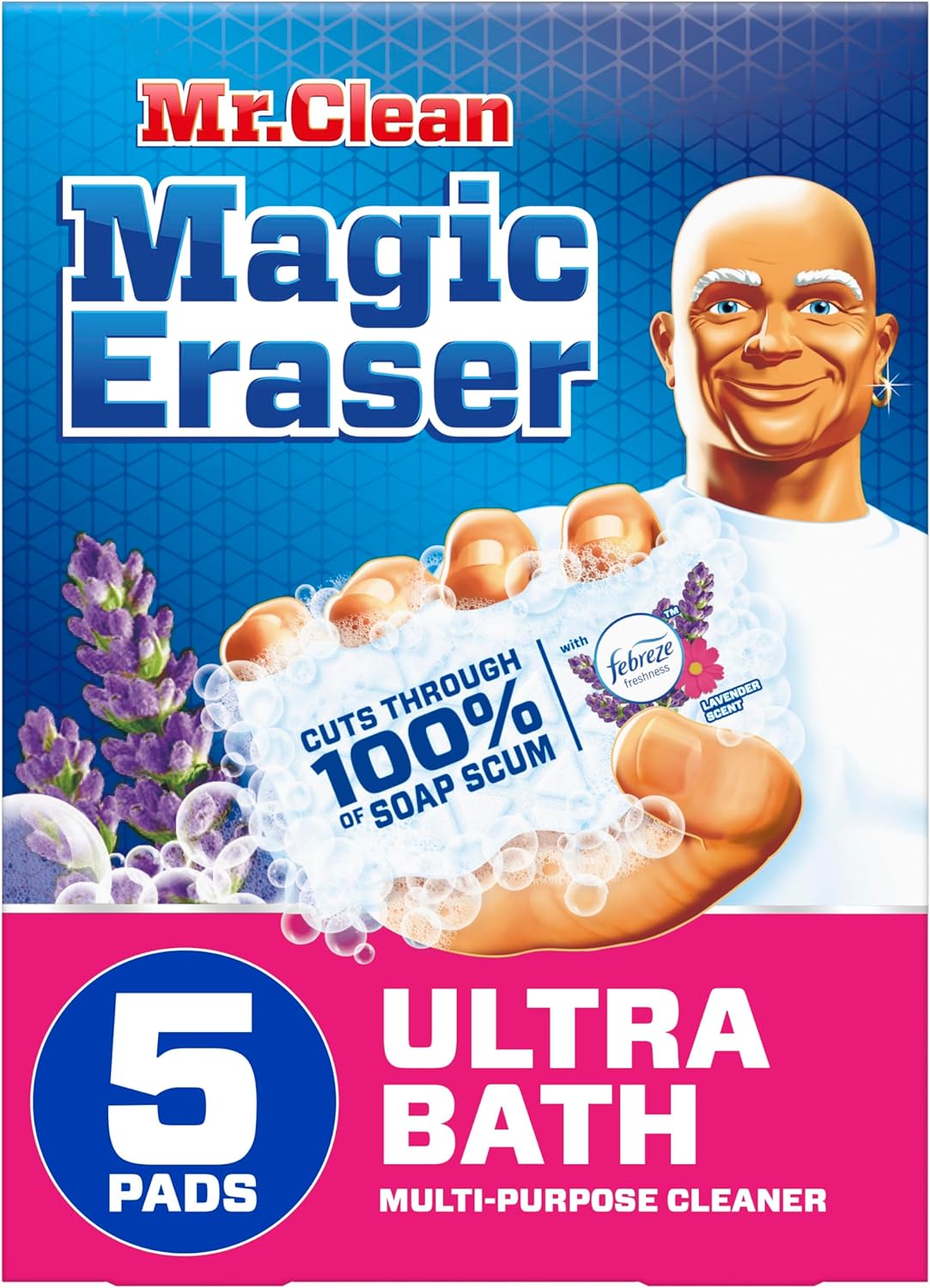 Mr. Clean Magic Eraser Ultra Bath Multi Purpose Cleaner for Bathroom, Soap Scum Remover for Shower, 5ct