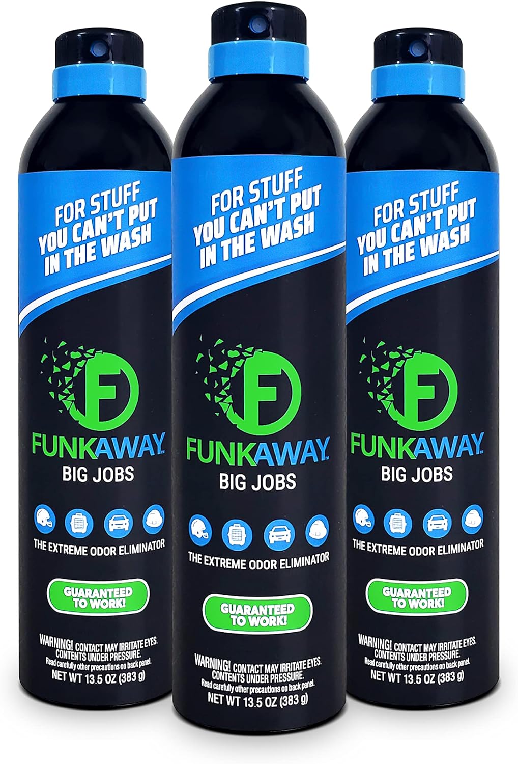 FunkAway Big Jobs Aerosol Spray, 13.5 oz., 3 Pack, Extreme Odor Eliminator Spray, Ideal for Shoe Smells, Pet Odors and Large Stuff that Won't Fit in the Wash; Attacks Musty Odors at the Source
