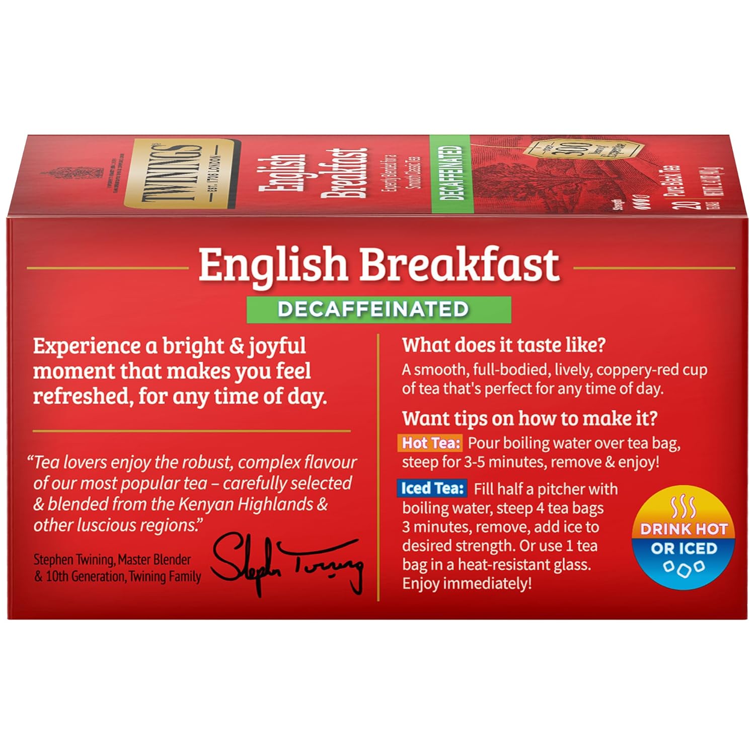 Twinings Decaffeinated English Breakfast Individually Wrapped Black Tea Bags, 20 Count (Pack Of 6), Flavourful & Robust, Enjoy Hot Or Iced