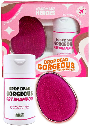 Handmade Heroes Non Aerosol Dry Shampoo Volume Powder | 100% Natural & Vegan | Volumizing Hair Powder For Dark Hair & Brunette Hair (Dry Shampoo and Brush Kit)