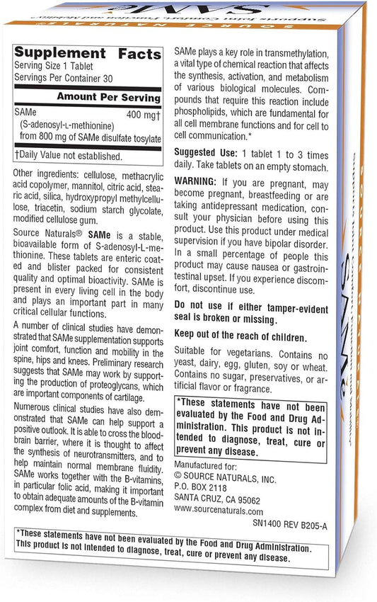 Source Naturals Double Strength Same - 400 Mg - 30 Tablets