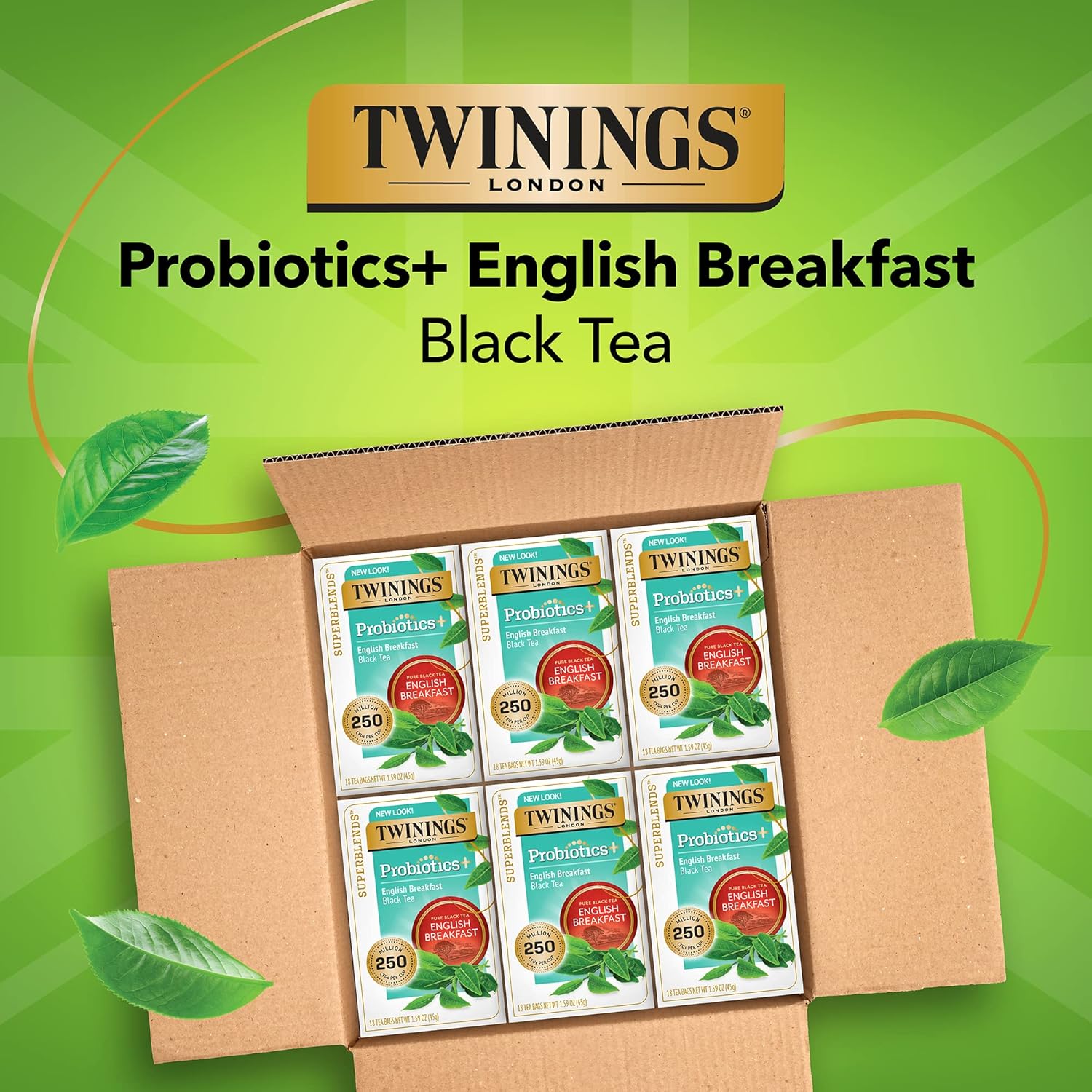 Twinings Superblends Probiotics+ English Breakfast Black Tea, 250 Million Cfus Per Cup, 18 Tea Bags (Pack Of 6), Enjoy Hot Or Iced