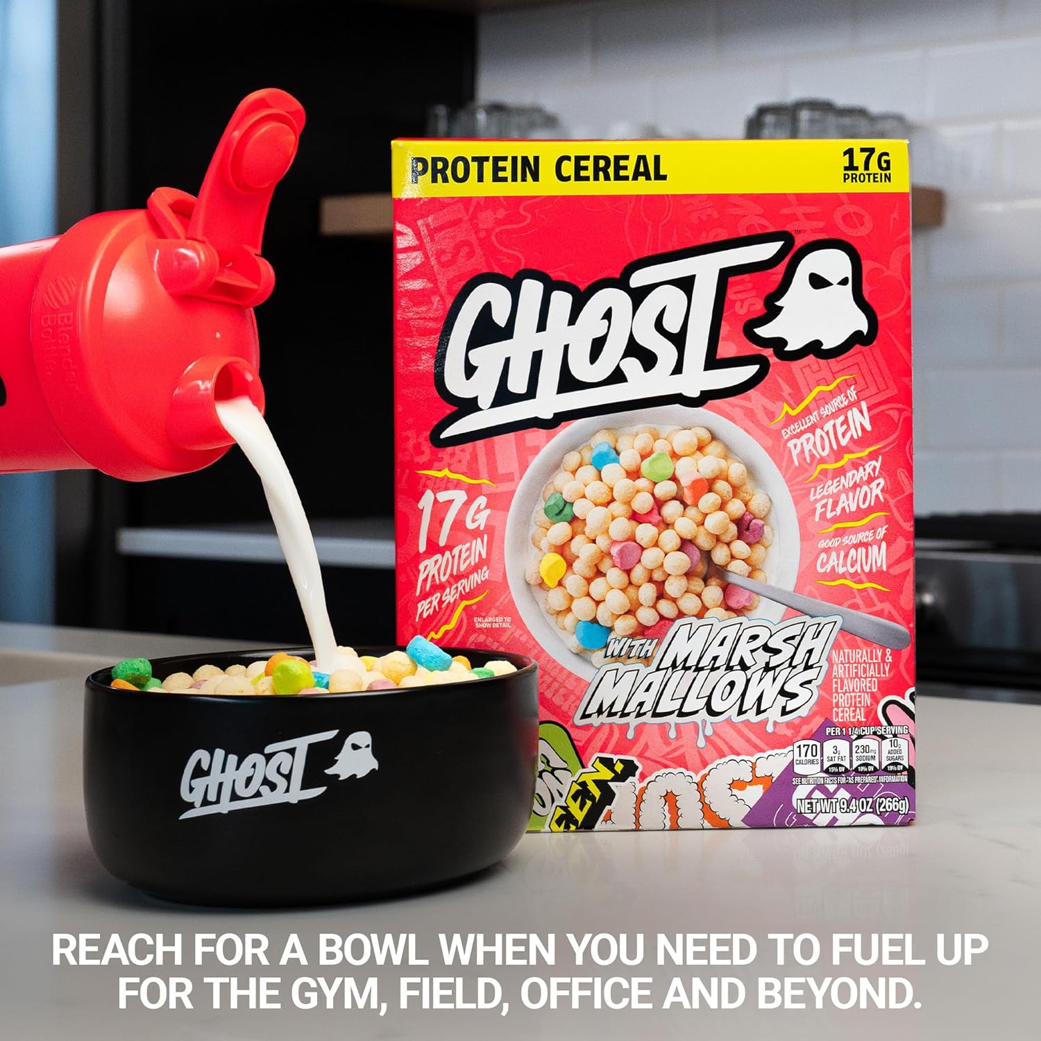 Ghost Protein Cereal, Marshmallows (3-Pack) - Contains Lucky Charms Marshmallows - 17G Protein, Good Source Of Calcium - Breakfast Cereal & Snack - 9.4Oz Box