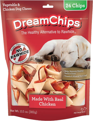 Dreambone Dreamchips, Rawhide Free Dog Chews Made With Real Chicken And Vegetables, 24 Count