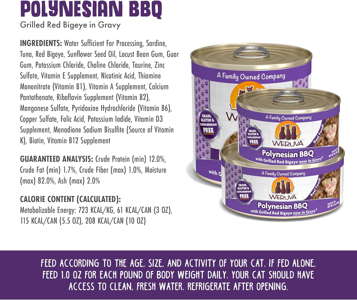 Weruva Classic Cat Food, Polynesian BBQ with Grilled Red Bigeye in Gravy, 10oz Can (Pack of 12) : Canned Wet Pet Food : Pet Supplies