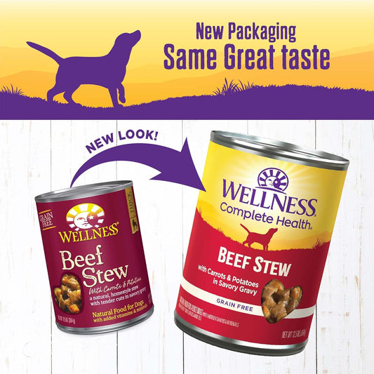 Wellness Complete Health Thick & Chunky Natural Grain Free Canned Wet Dog Food, Beef Stew, 12.5-Ounce Can (Pack Of 12)