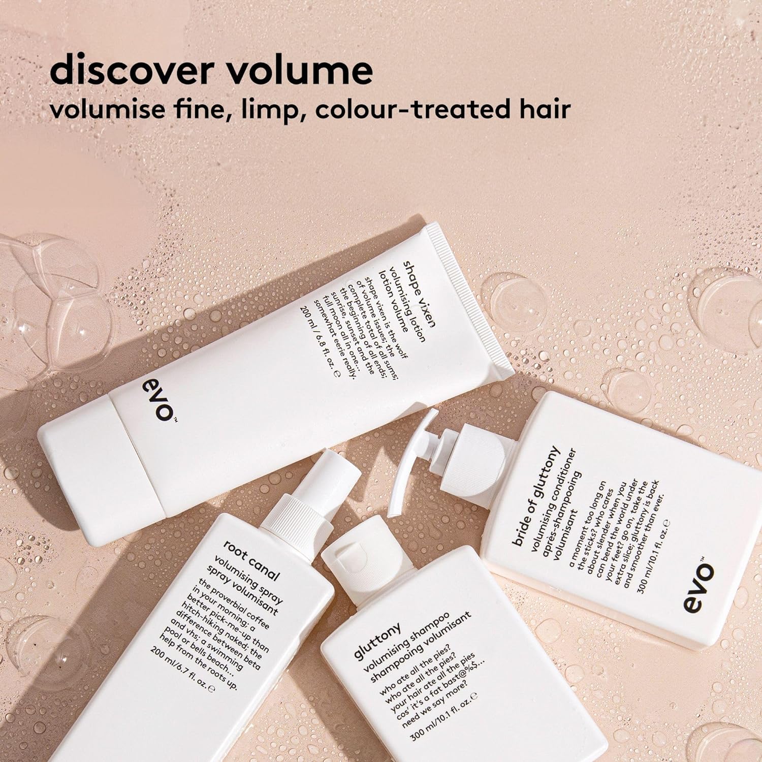 EVO Volumizing Hair Care Essentials Bundle: Gluttony Volumising Shampoo, Bride of Gluttony Volumising Conditioner, Shape Vixen Volumising Lotion : Beauty & Personal Care