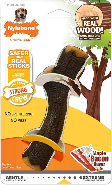 Nylabone Strong Chew Real Wood Stick Chew Toy For Dogs, Maple Bacon Flavor, Medium/Wolf (1 Count)